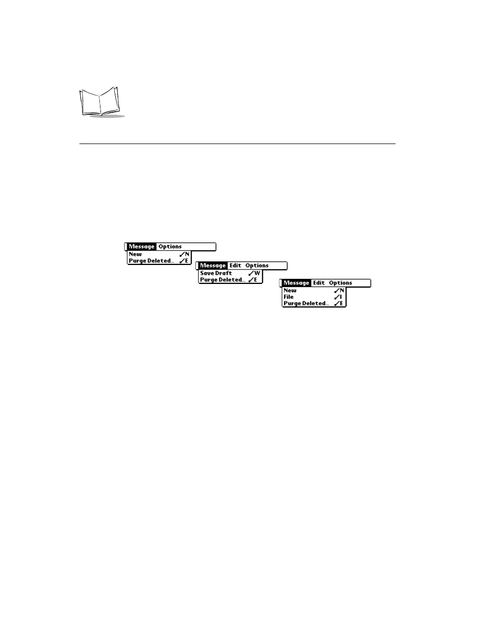 Mail menu commands, Message menu, Mail menu commands -28 | Message menu -28 | Symbol Technologies SPT 1700 User Manual | Page 254 / 394