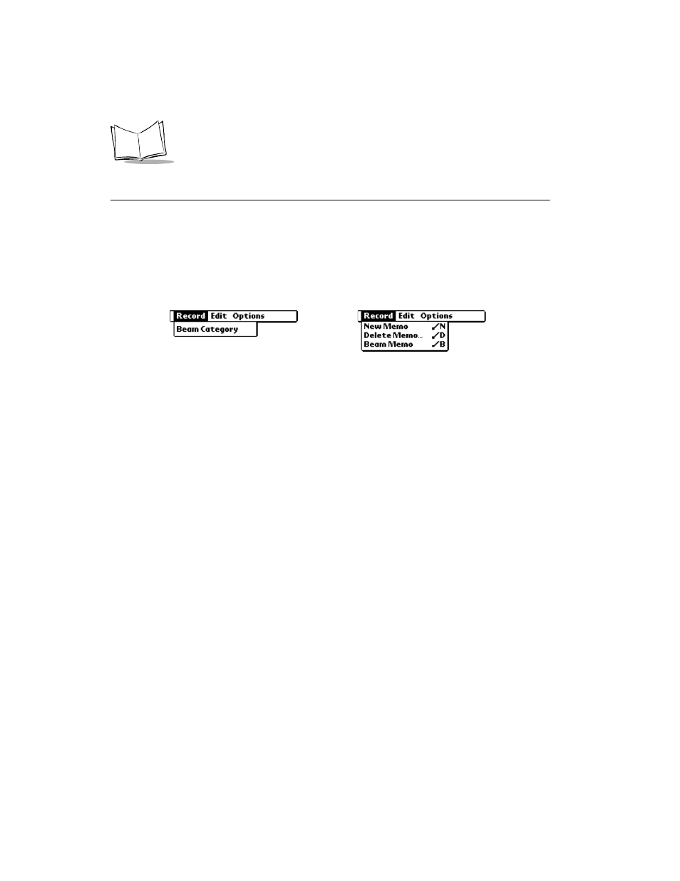 Memo pad menu commands, Record menu, Memo pad menu commands -8 | Record menu -8 | Symbol Technologies SPT 1700 User Manual | Page 264 / 394