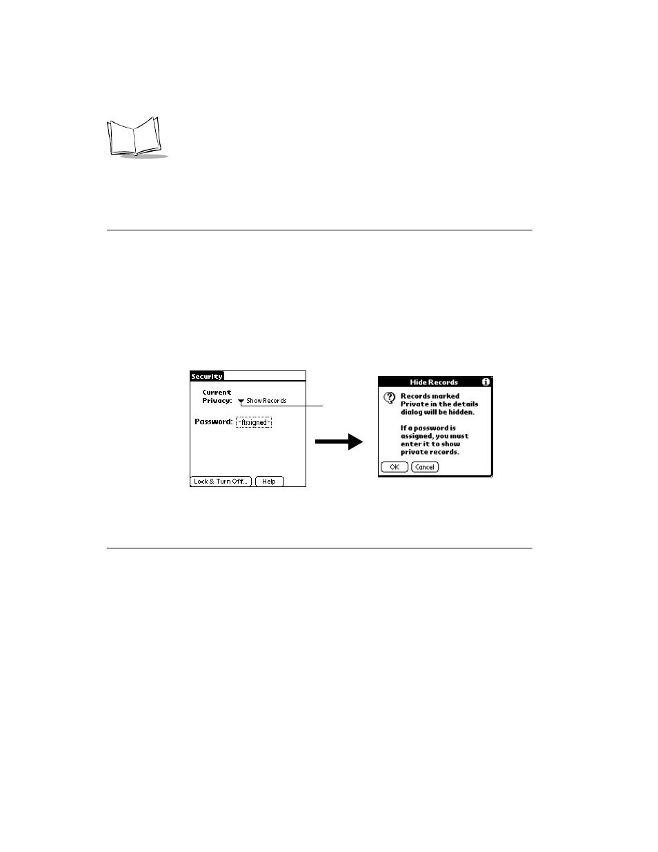 Hiding private entries, Showing private entries | Symbol Technologies SPT 1700 User Manual | Page 302 / 394