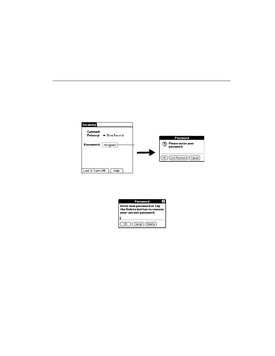 Changing or deleting a password, Changing or deleting a password -7 | Symbol Technologies SPT 1700 User Manual | Page 305 / 394