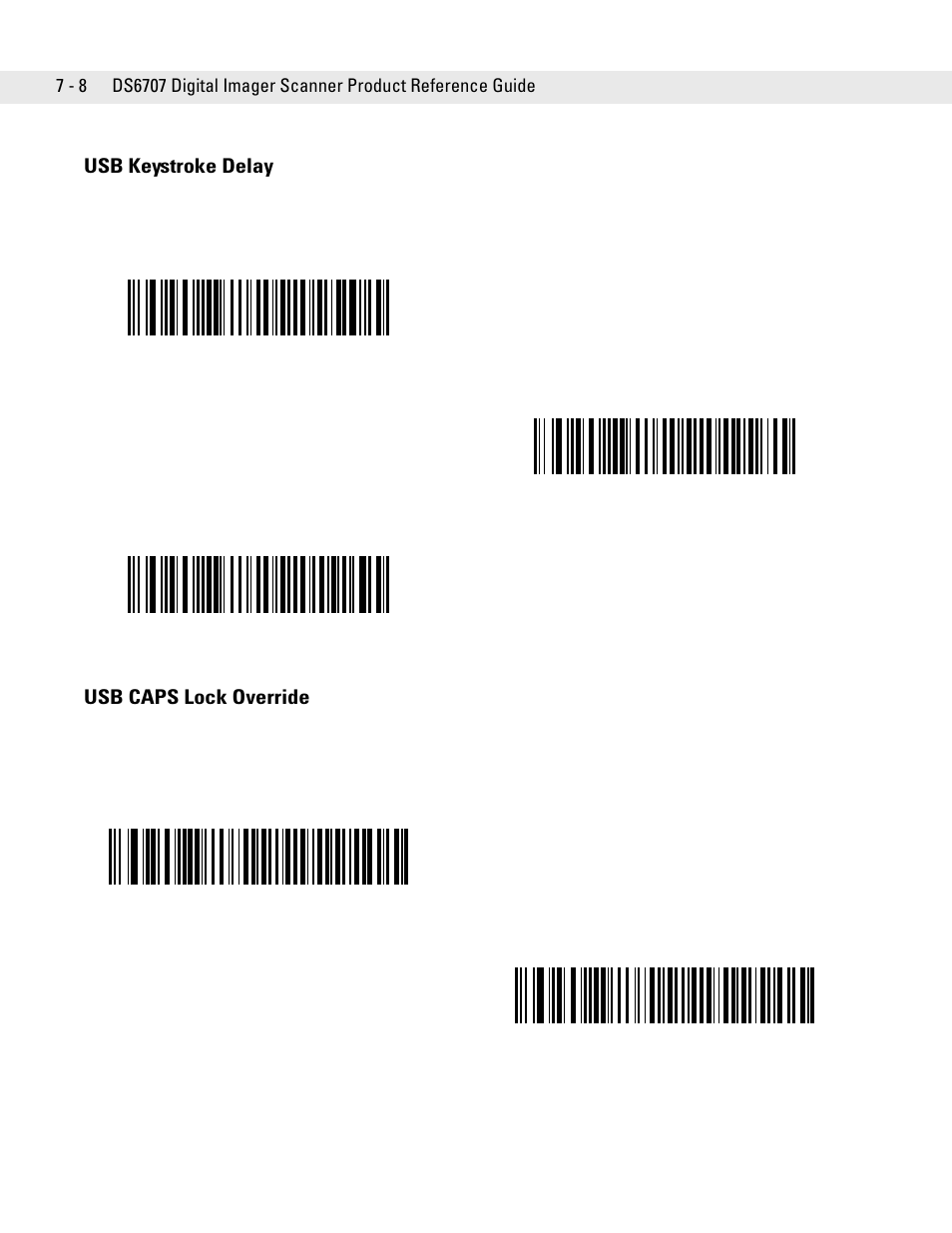 Usb keystroke delay, Usb caps lock override, Usb keystroke delay -8 usb caps lock override -8 | Symbol Technologies DS6707 User Manual | Page 106 / 366