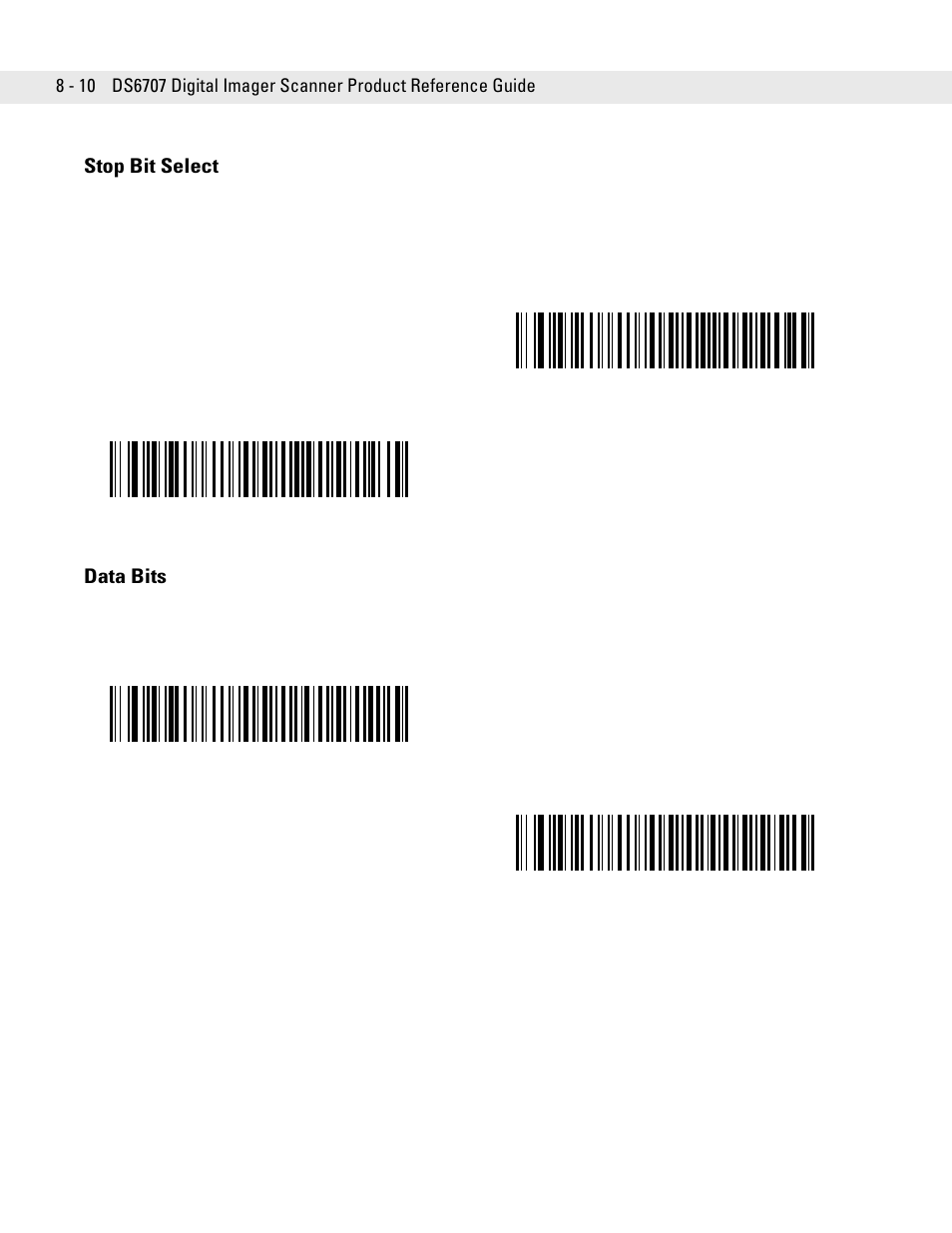 Stop bit select, Data bits, Stop bit select -10 data bits -10 | Symbol Technologies DS6707 User Manual | Page 130 / 366