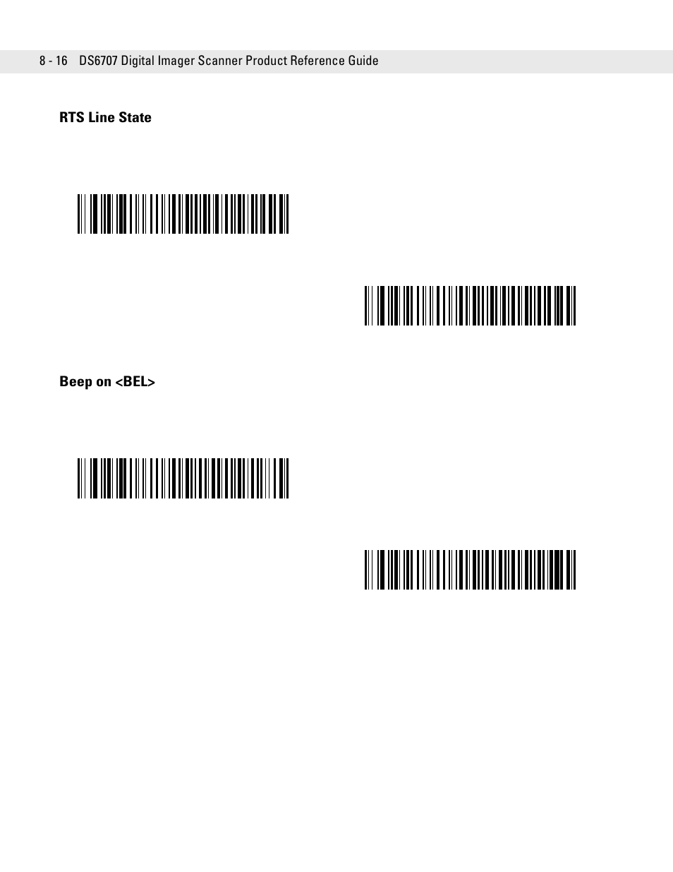 Rts line state, Beep on <bel, Rts line state -16 beep on <bel> -16 | Symbol Technologies DS6707 User Manual | Page 136 / 366