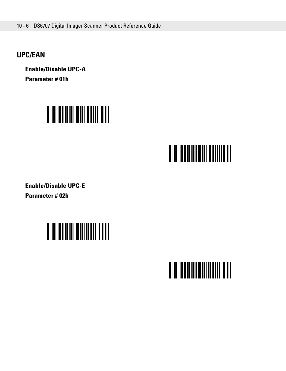 Upc/ean, Enable/disable upc-a, Enable/disable upc-e | Upc/ean -6, Enable/disable upc-a -6 enable/disable upc-e -6 | Symbol Technologies DS6707 User Manual | Page 152 / 366