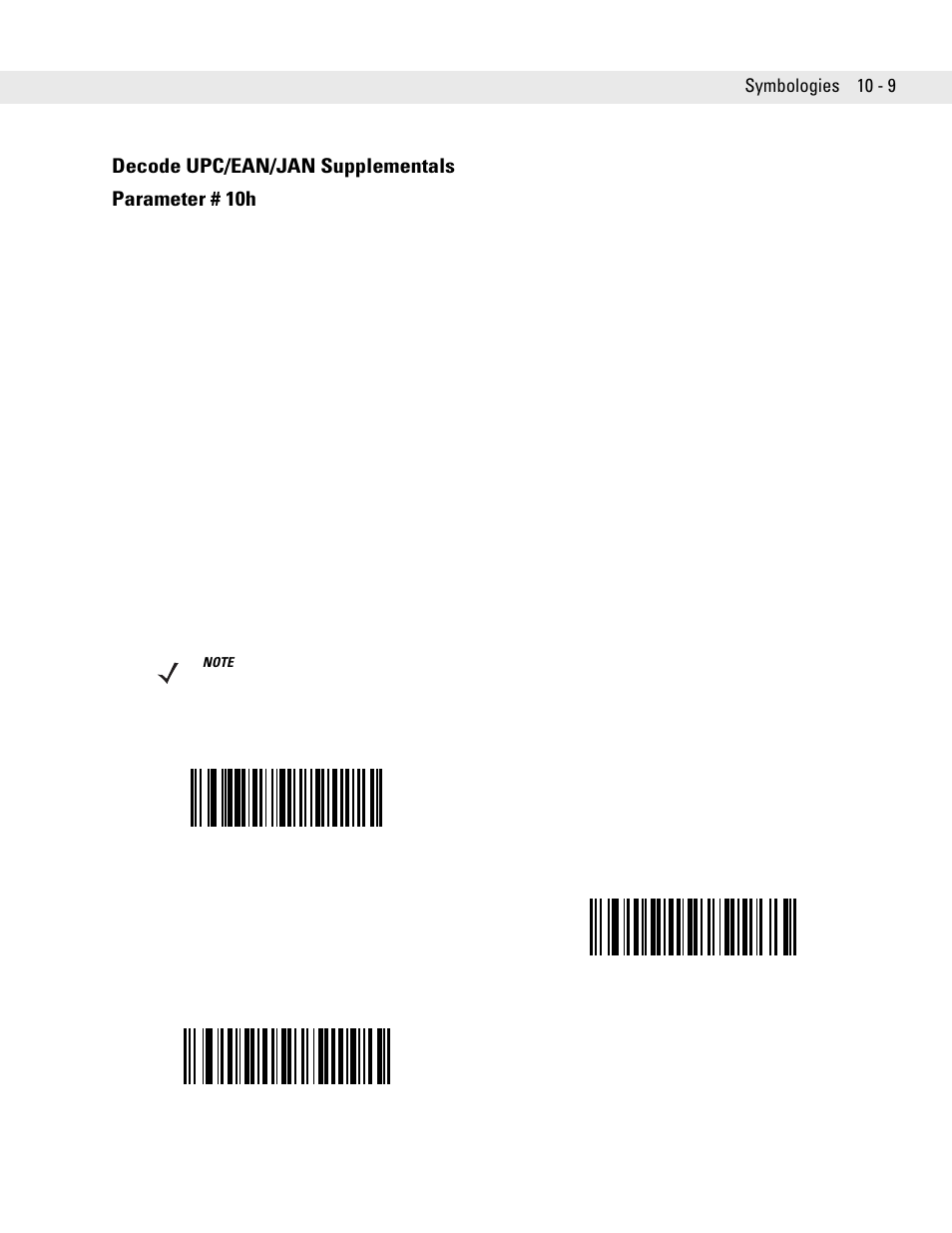 Decode upc/ean/jan supplementals, Decode upc/ean/jan supplementals -9, Decode upc/ean/jan supplementals parameter # 10h | Symbologies 10 - 9 | Symbol Technologies DS6707 User Manual | Page 155 / 366