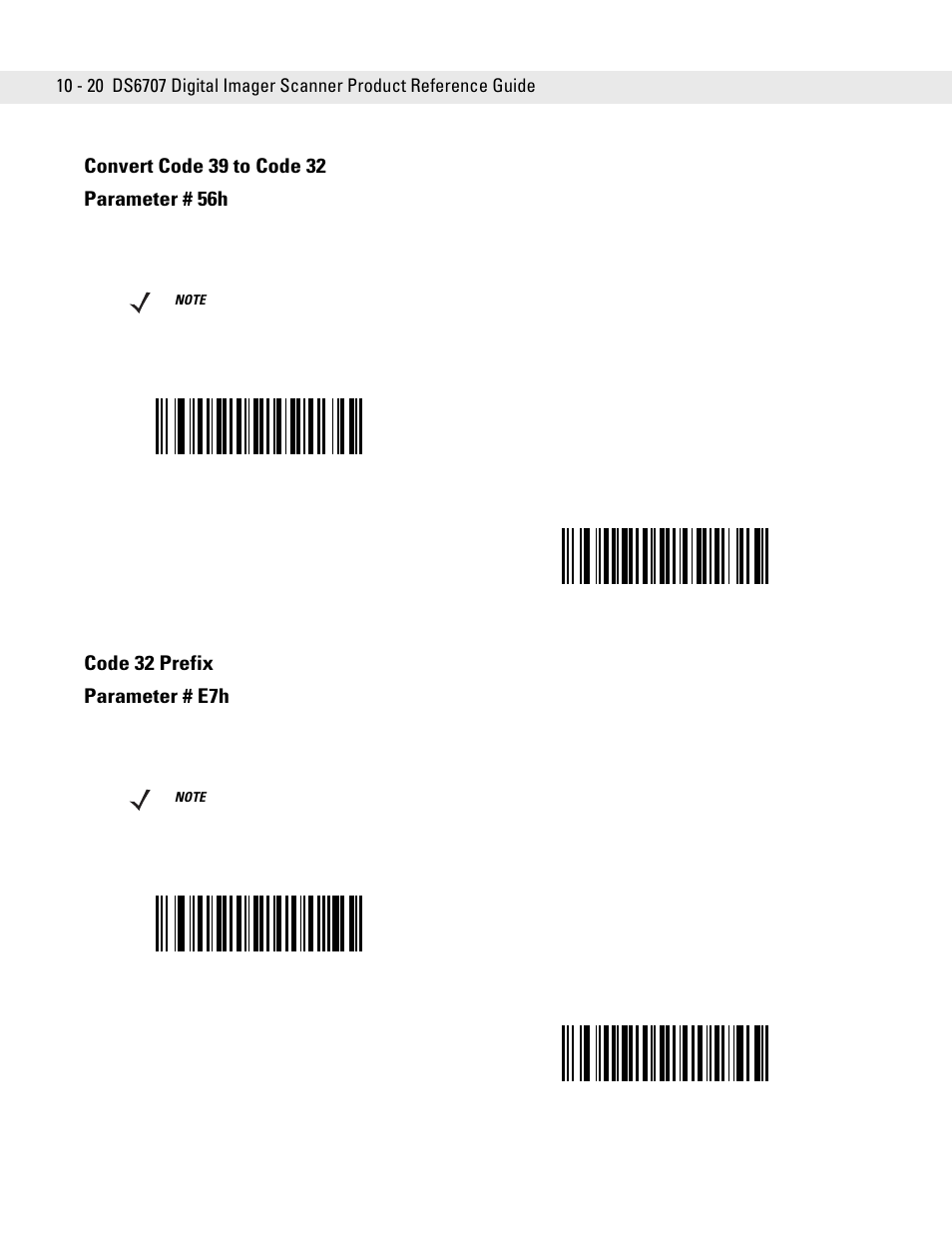Convert code 39 to code 32, Code 32 prefix, Convert code 39 to code 32 -20 code 32 prefix -20 | Code 32 prefix parameter # e7h | Symbol Technologies DS6707 User Manual | Page 166 / 366
