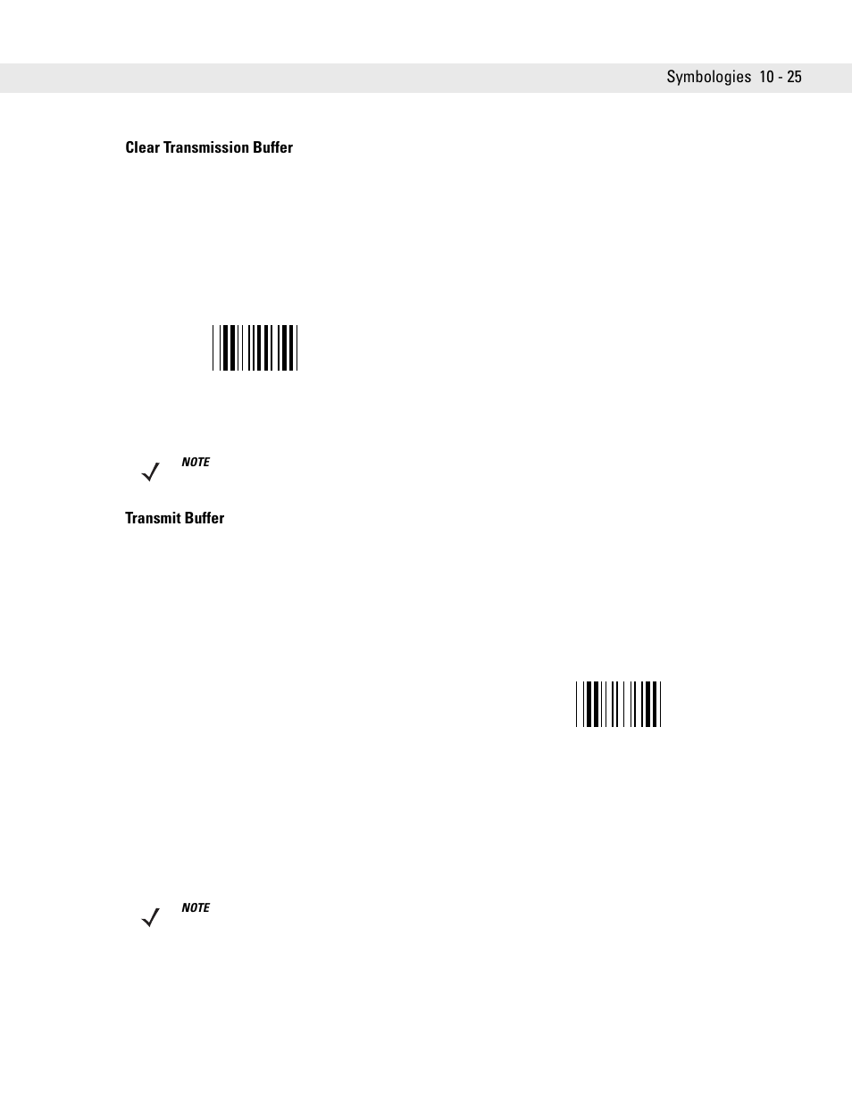 Clear transmission buffer, Transmit buffer, Clear transmission buffer -25 transmit buffer -25 | Symbologies 10 - 25 | Symbol Technologies DS6707 User Manual | Page 171 / 366