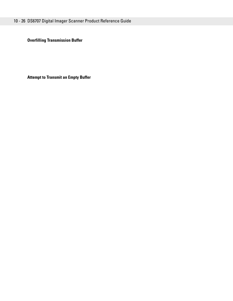 Overfilling transmission buffer, Attempt to transmit an empty buffer | Symbol Technologies DS6707 User Manual | Page 172 / 366