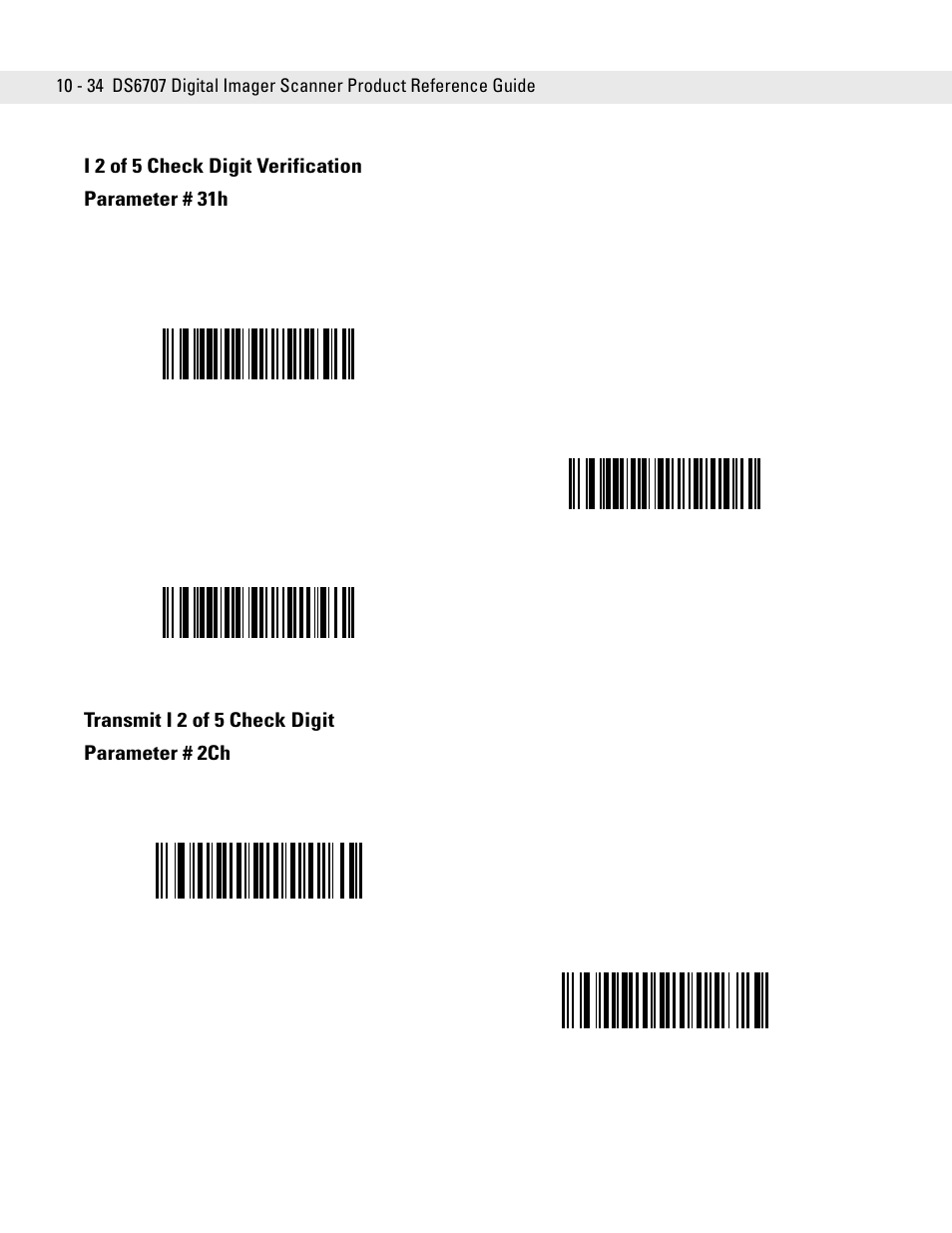 I 2 of 5 check digit verification, Transmit i 2 of 5 check digit, I 2 of 5 check digit verification parameter # 31h | Transmit i 2 of 5 check digit parameter # 2ch | Symbol Technologies DS6707 User Manual | Page 180 / 366