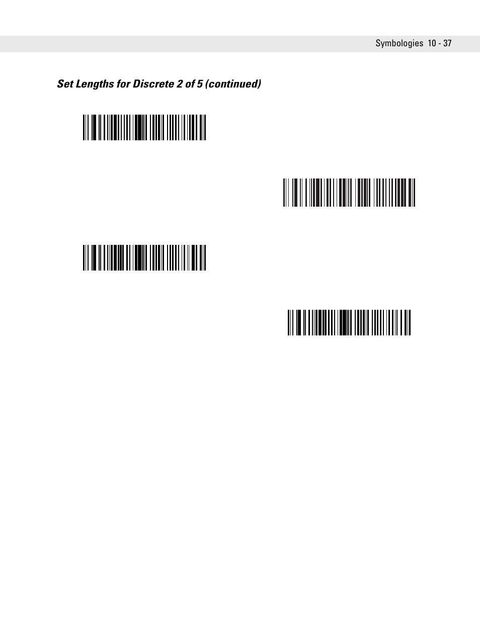 Set lengths for discrete 2 of 5 (continued) | Symbol Technologies DS6707 User Manual | Page 183 / 366