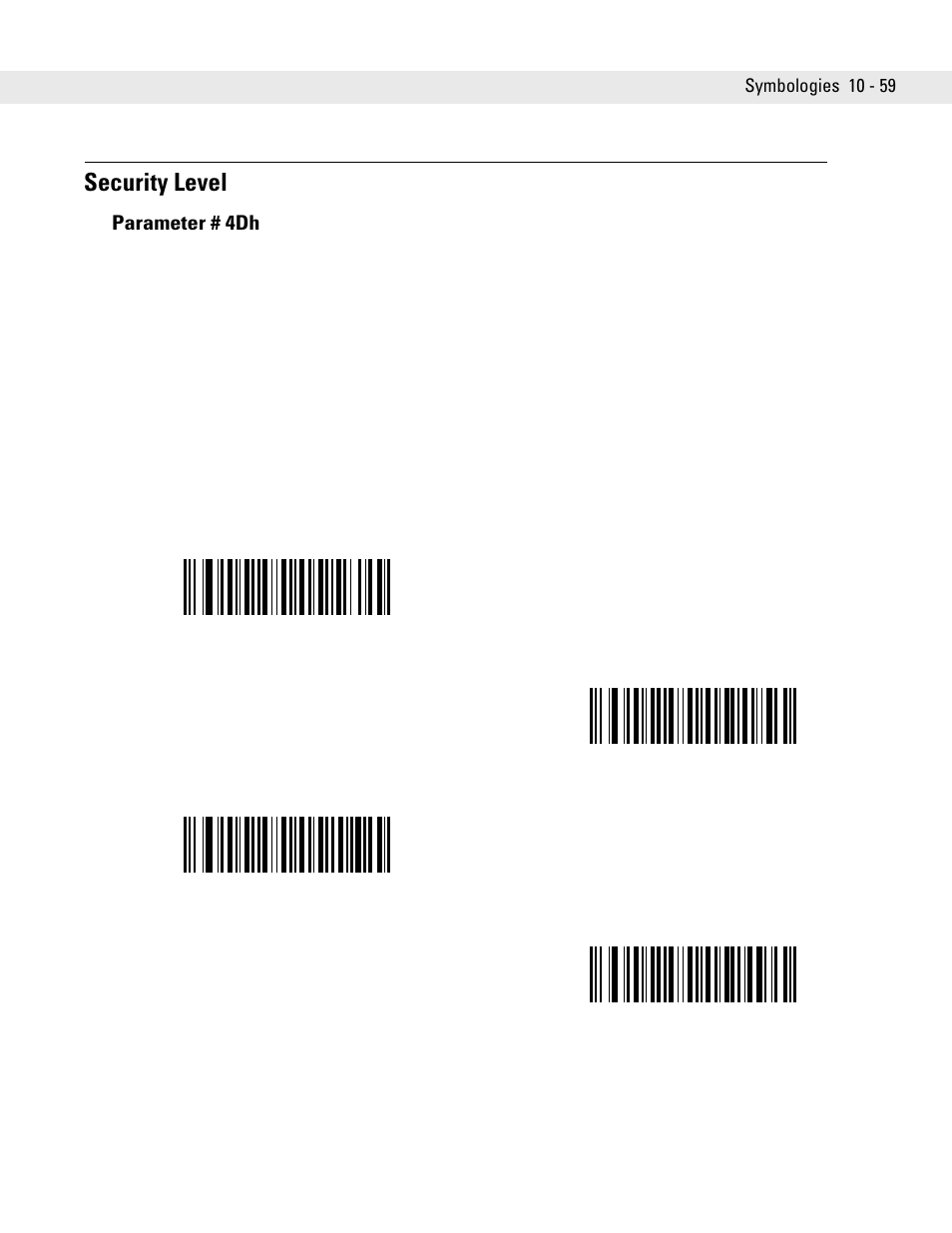 Security level, Security level -59, Parameter # 4dh | Symbol Technologies DS6707 User Manual | Page 205 / 366