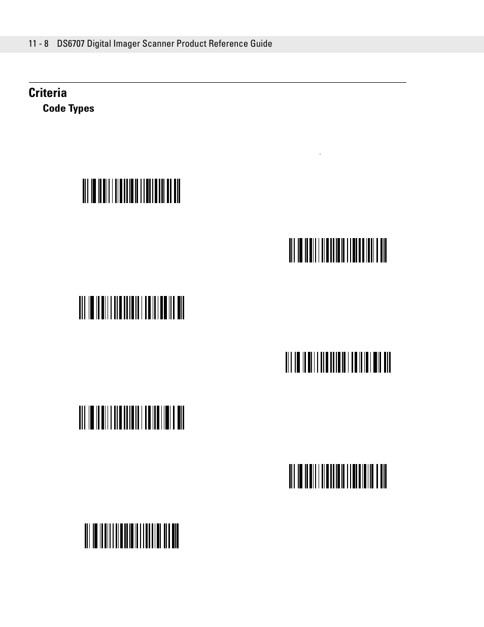 Criteria, Code types, Criteria -8 | Code types -8 | Symbol Technologies DS6707 User Manual | Page 216 / 366