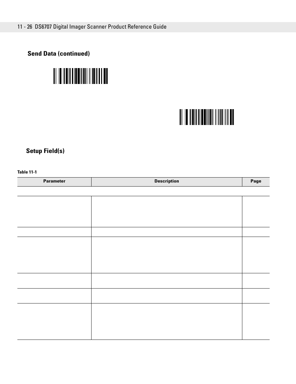 Setup field(s), Setup field(s) -26, Setup field(s) send data (continued) | Symbol Technologies DS6707 User Manual | Page 234 / 366