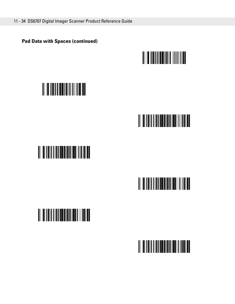 Pad data with spaces (continued) | Symbol Technologies DS6707 User Manual | Page 242 / 366
