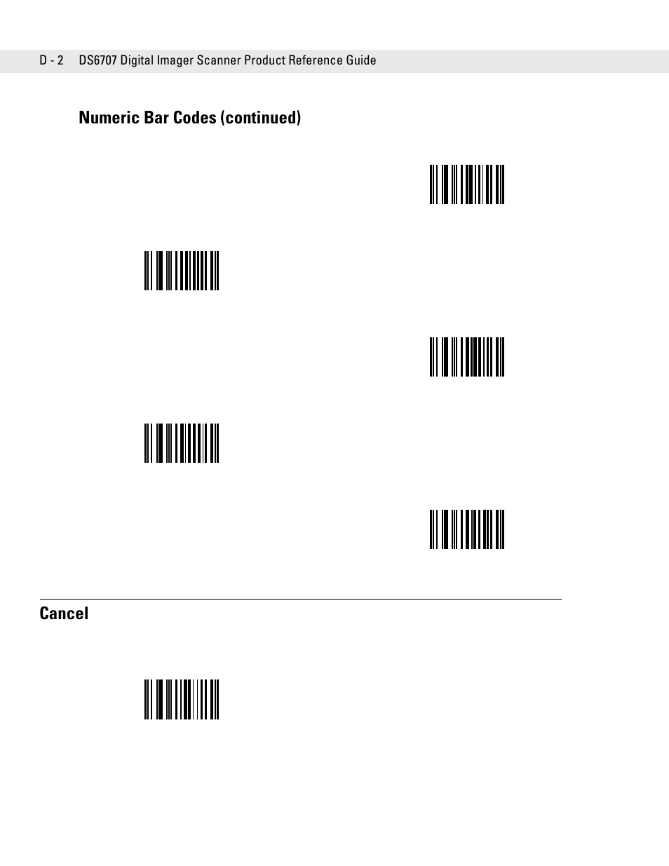 Cancel, Ion, scan, Numeric bar codes (continued) cancel | Symbol Technologies DS6707 User Manual | Page 332 / 366