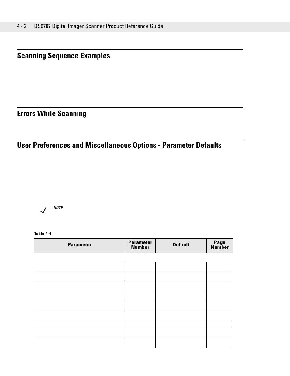 Scanning sequence examples, Errors while scanning | Symbol Technologies DS6707 User Manual | Page 44 / 366
