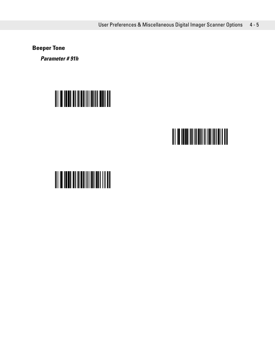 Beeper tone, Beeper tone -5, Beeper tone parameter # 91h | Symbol Technologies DS6707 User Manual | Page 47 / 366