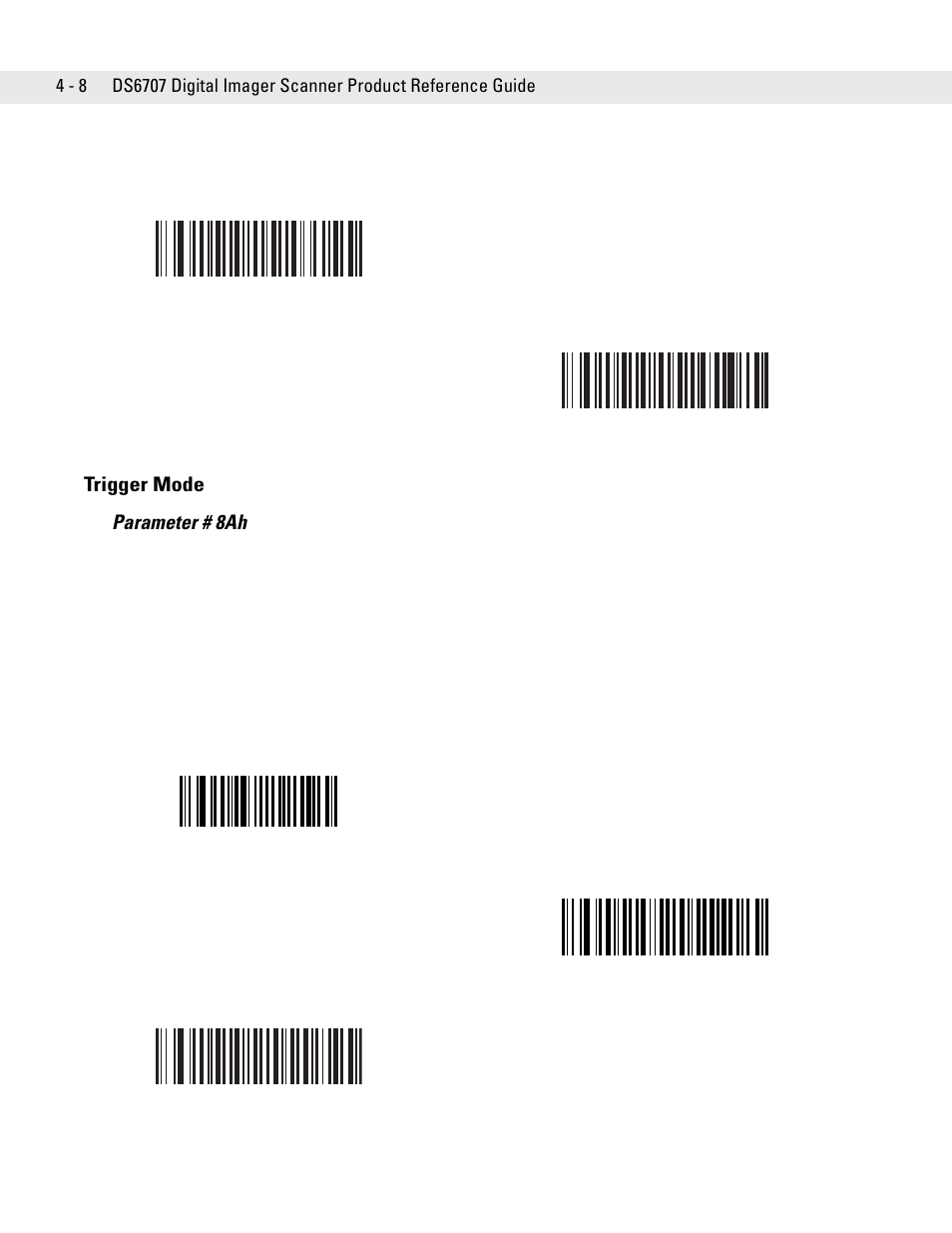 Trigger mode, Trigger mode -8, Trigger mode parameter # 8ah | Time delay to low power mode (continued) | Symbol Technologies DS6707 User Manual | Page 50 / 366