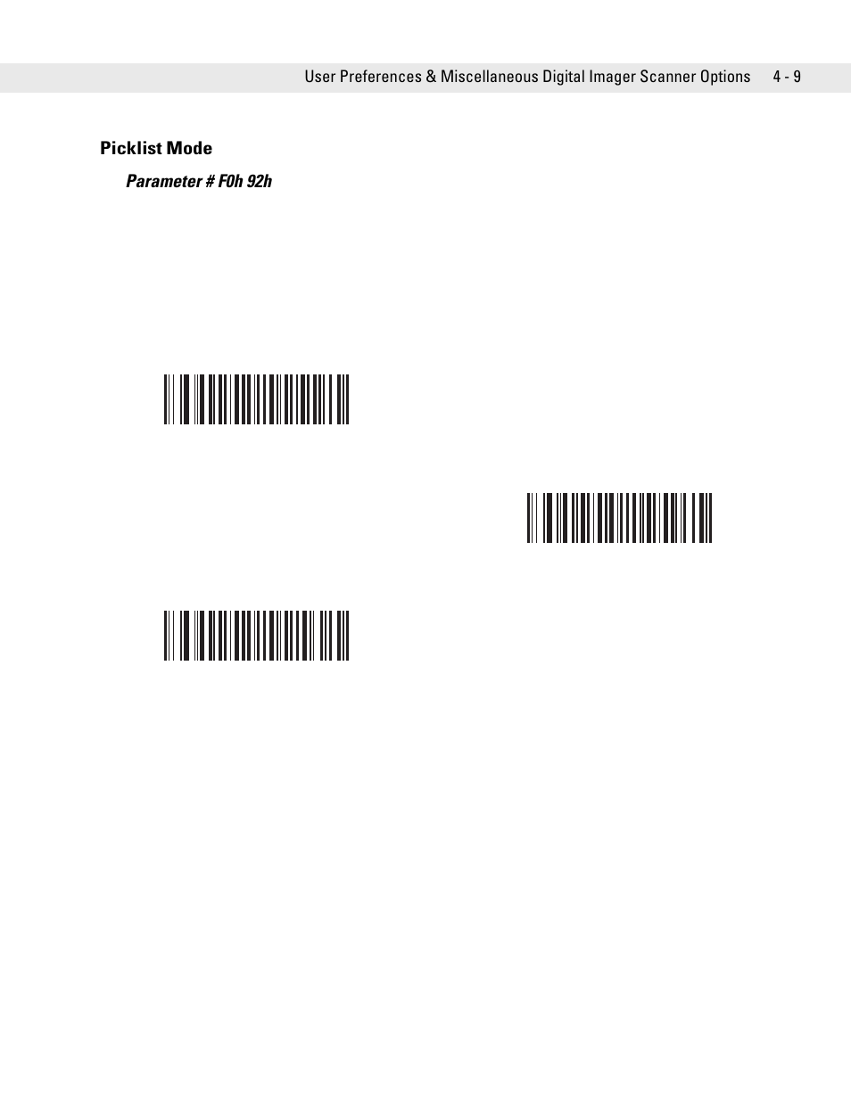 Picklist mode, Picklist mode -9, Picklist mode parameter # f0h 92h | Symbol Technologies DS6707 User Manual | Page 51 / 366