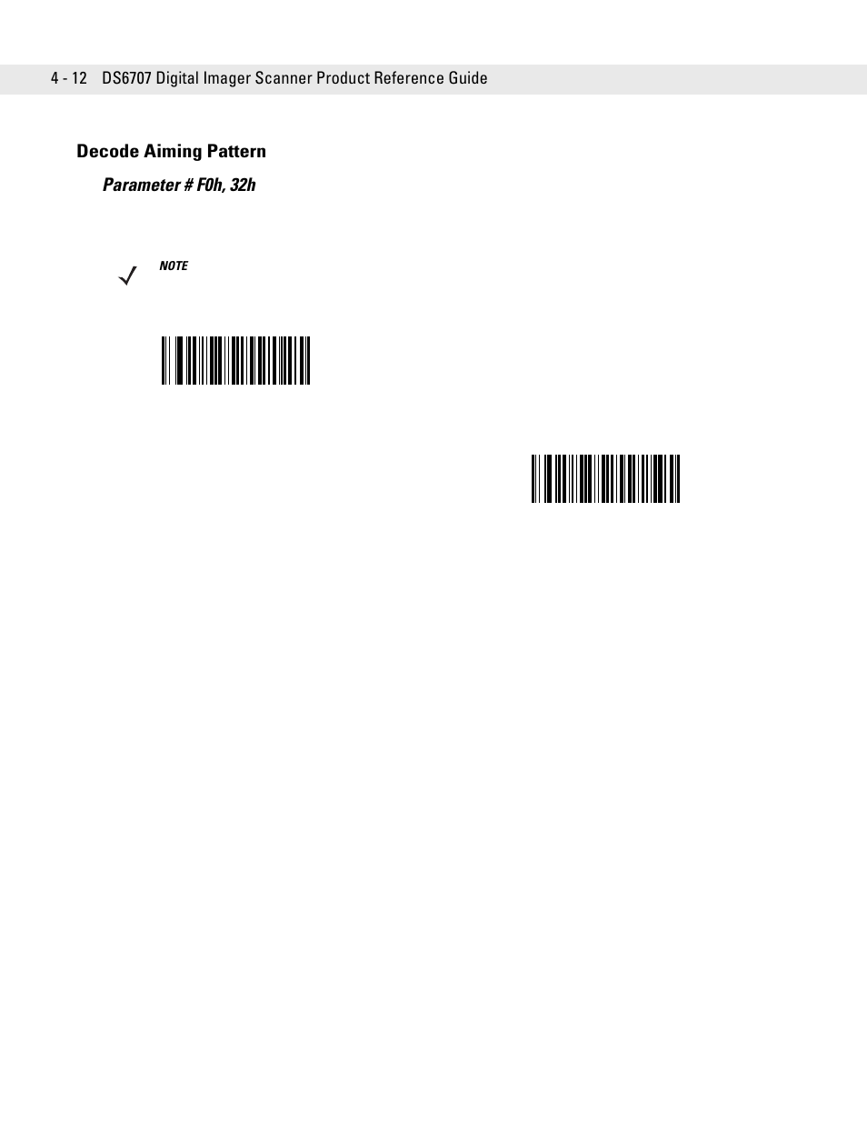 Decode aiming pattern, Decode aiming pattern -12, Decode aiming pattern parameter # f0h, 32h | Symbol Technologies DS6707 User Manual | Page 54 / 366