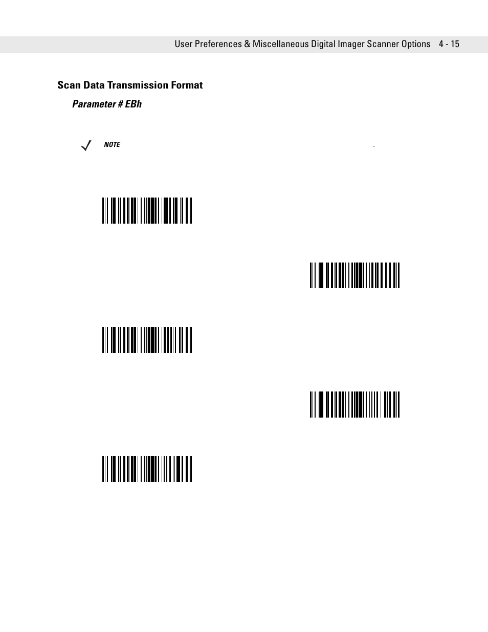 Scan data transmission format, Scan data transmission format -15, Scan data transmission format parameter # ebh | Symbol Technologies DS6707 User Manual | Page 57 / 366