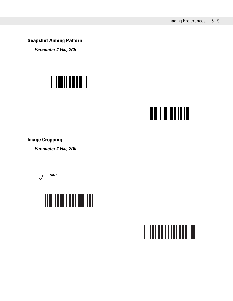 Snapshot aiming pattern, Image cropping, Snapshot aiming pattern -9 image cropping -9 | Snapshot aiming pattern parameter # f0h, 2ch, Image cropping parameter # f0h, 2dh | Symbol Technologies DS6707 User Manual | Page 69 / 366