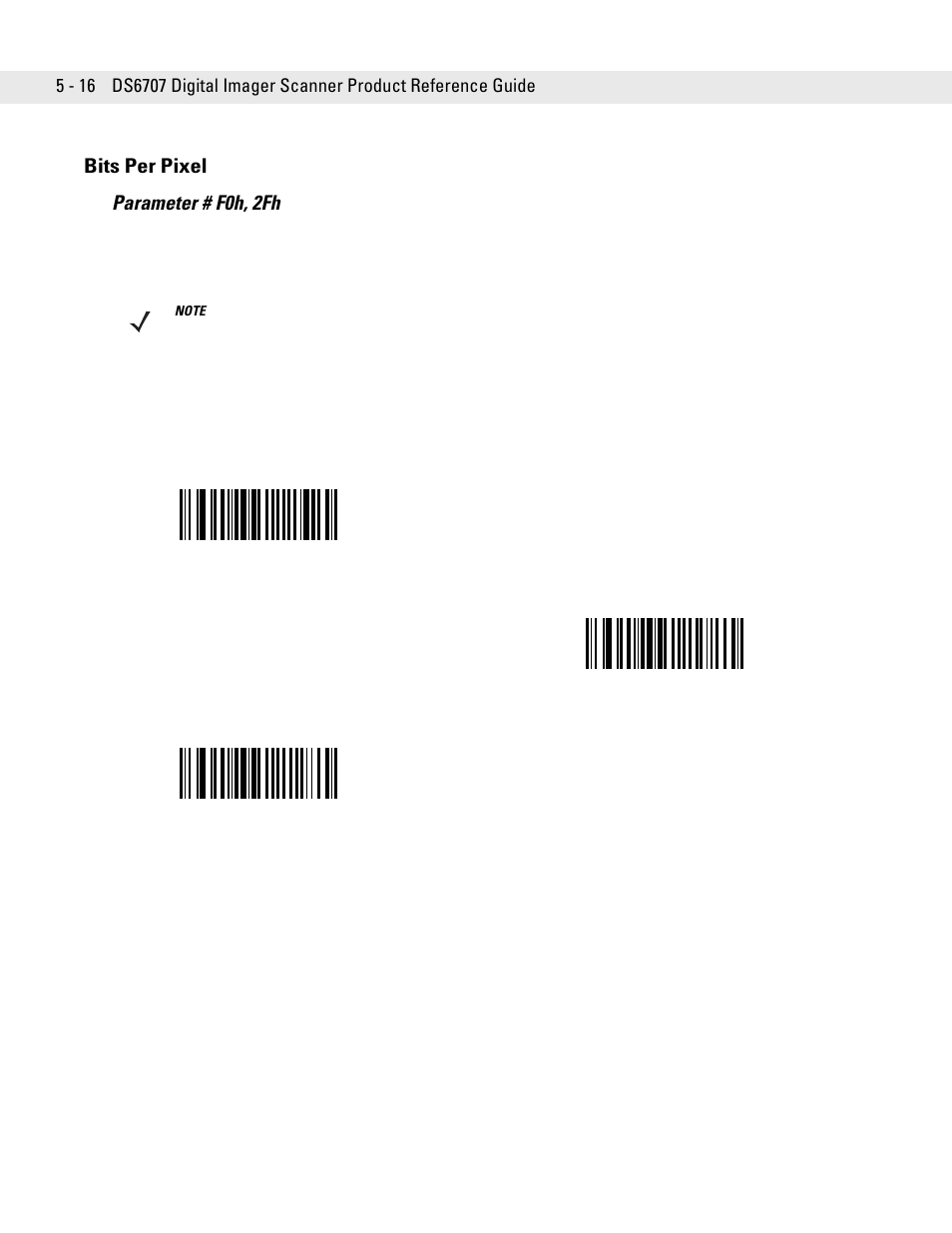 Bits per pixel, Bits per pixel -16, Bits per pixel parameter # f0h, 2fh | Symbol Technologies DS6707 User Manual | Page 76 / 366