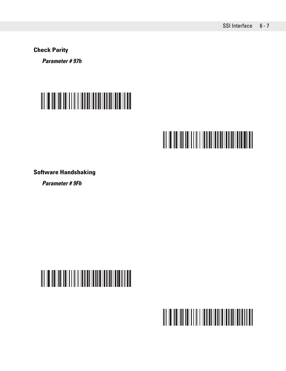 Check parity, Software handshaking, Check parity -7 software handshaking -7 | Check parity parameter # 97h, Software handshaking parameter # 9fh | Symbol Technologies DS6707 User Manual | Page 89 / 366