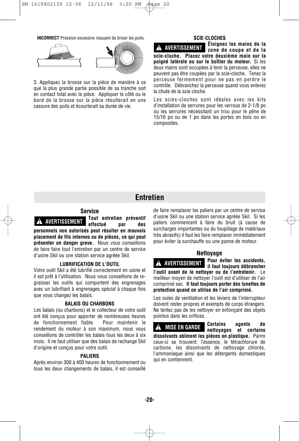 Entretien | Skil 6237 User Manual | Page 20 / 32