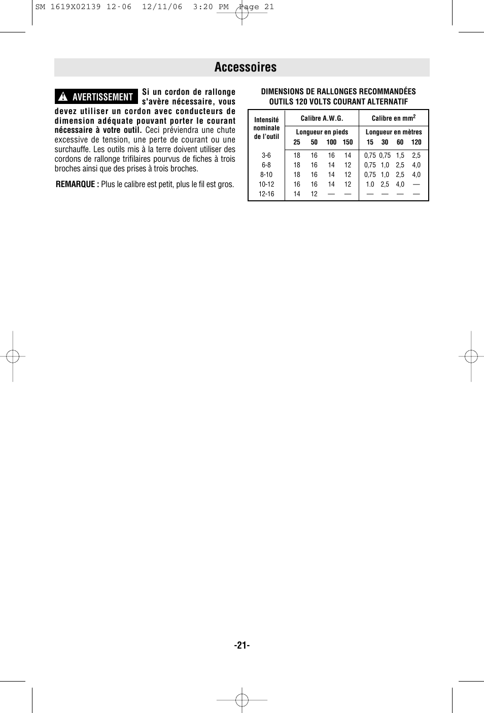 Accessoires, Avertissement | Skil 6237 User Manual | Page 21 / 32