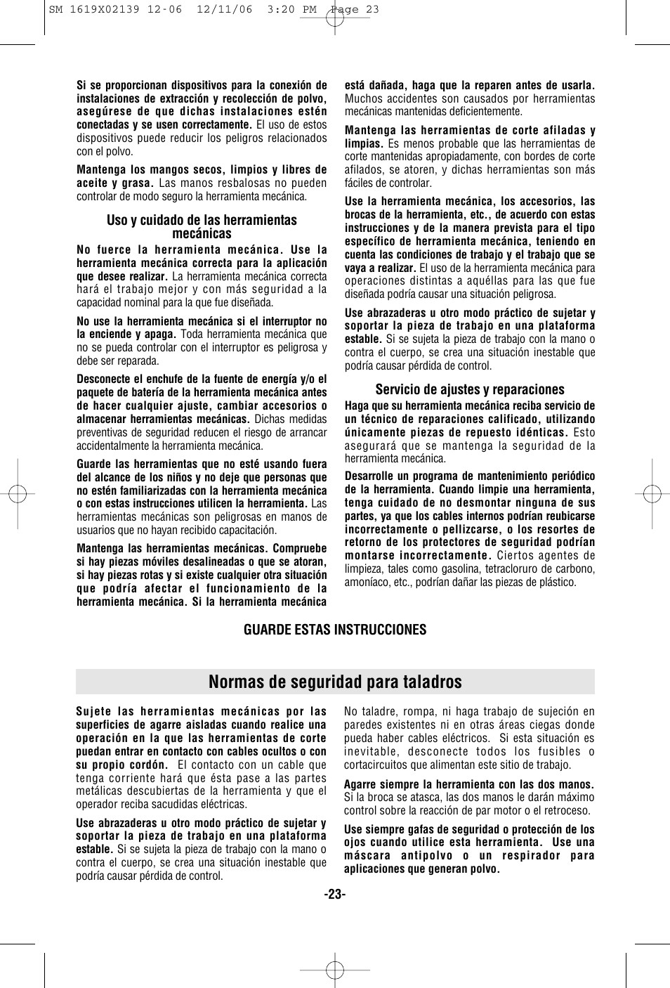 Normas de seguridad para taladros | Skil 6237 User Manual | Page 23 / 32