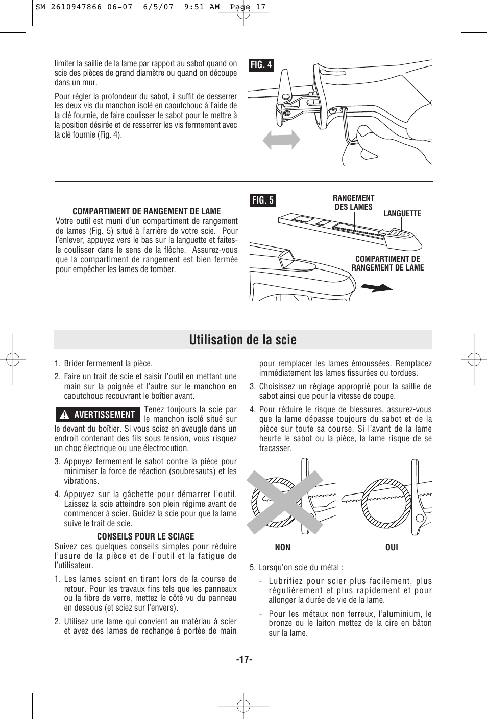 Utilisation de la scie | Skil 9205 User Manual | Page 17 / 32