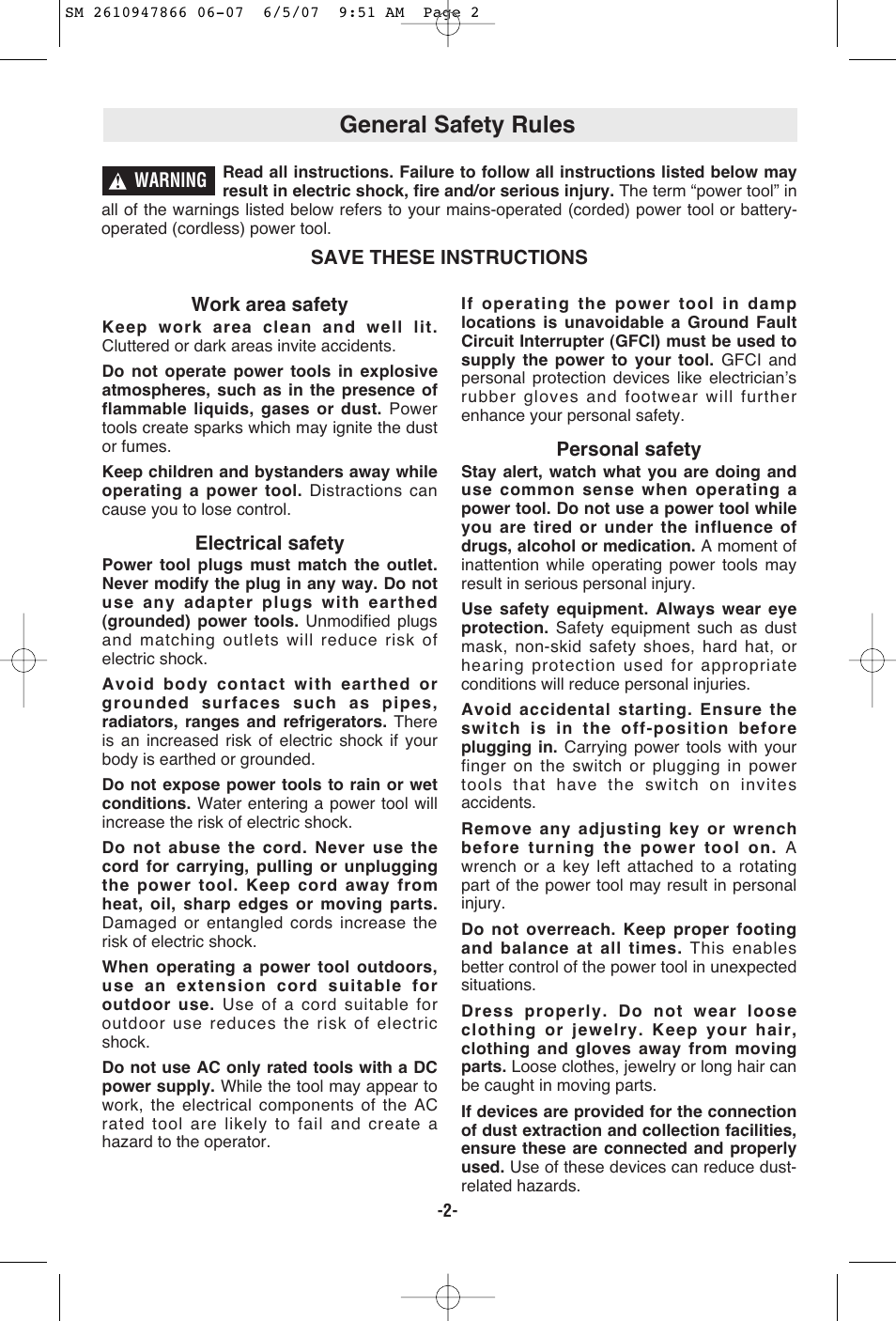 General safety rules | Skil 9205 User Manual | Page 2 / 32