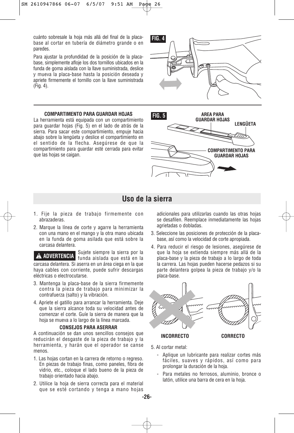 Uso de la sierra | Skil 9205 User Manual | Page 26 / 32