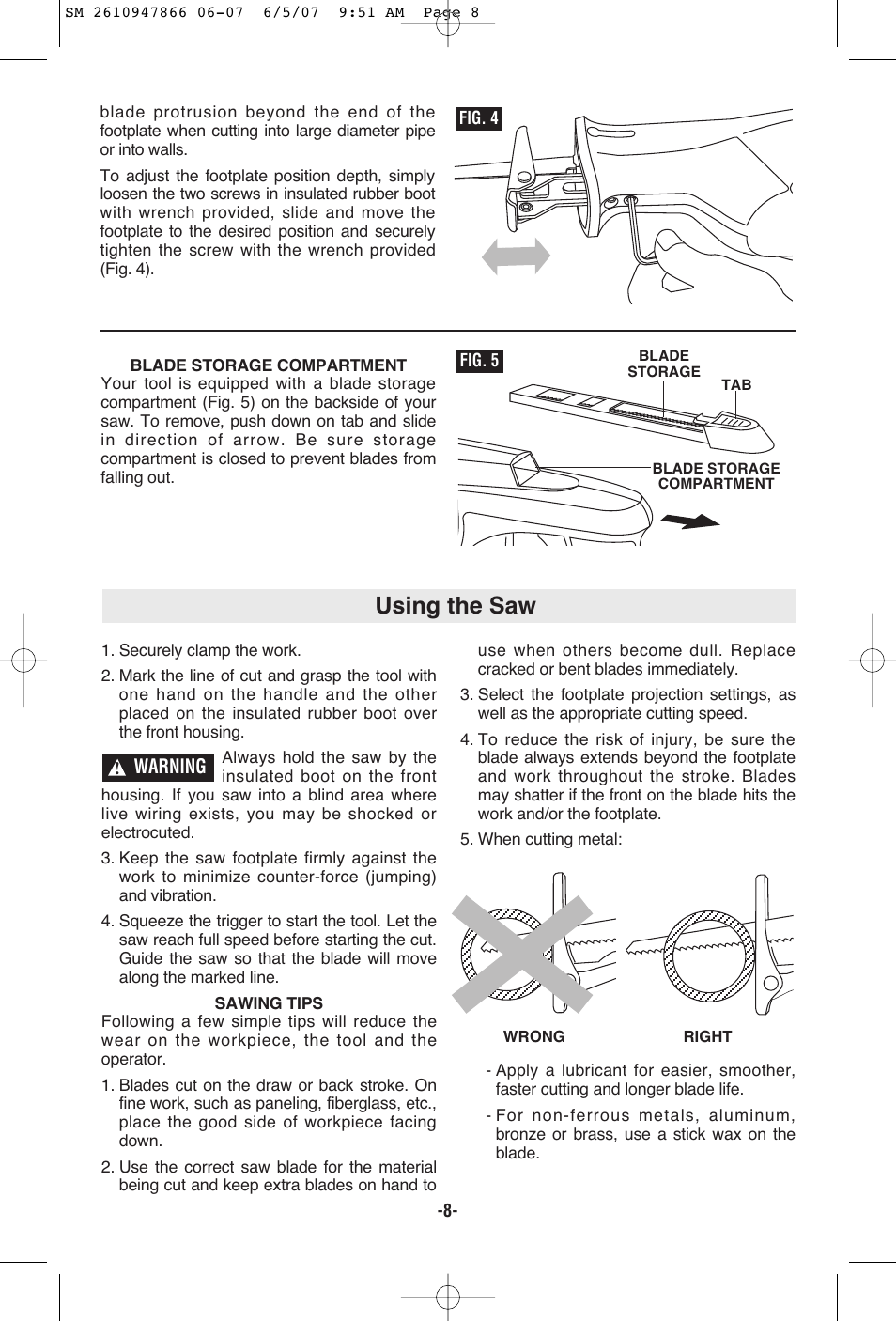 Using the saw | Skil 9205 User Manual | Page 8 / 32