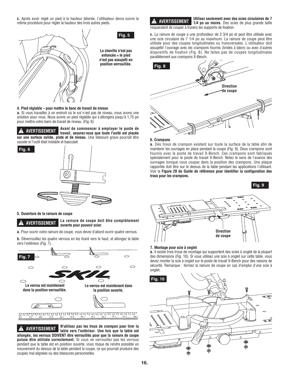 Avertissement, Fig. 5, Fig. 6 | Fig. 7, Fig. 8, Fig. 9, Fig. 10, Direction de coupe | Skil 3100 User Manual | Page 16 / 32