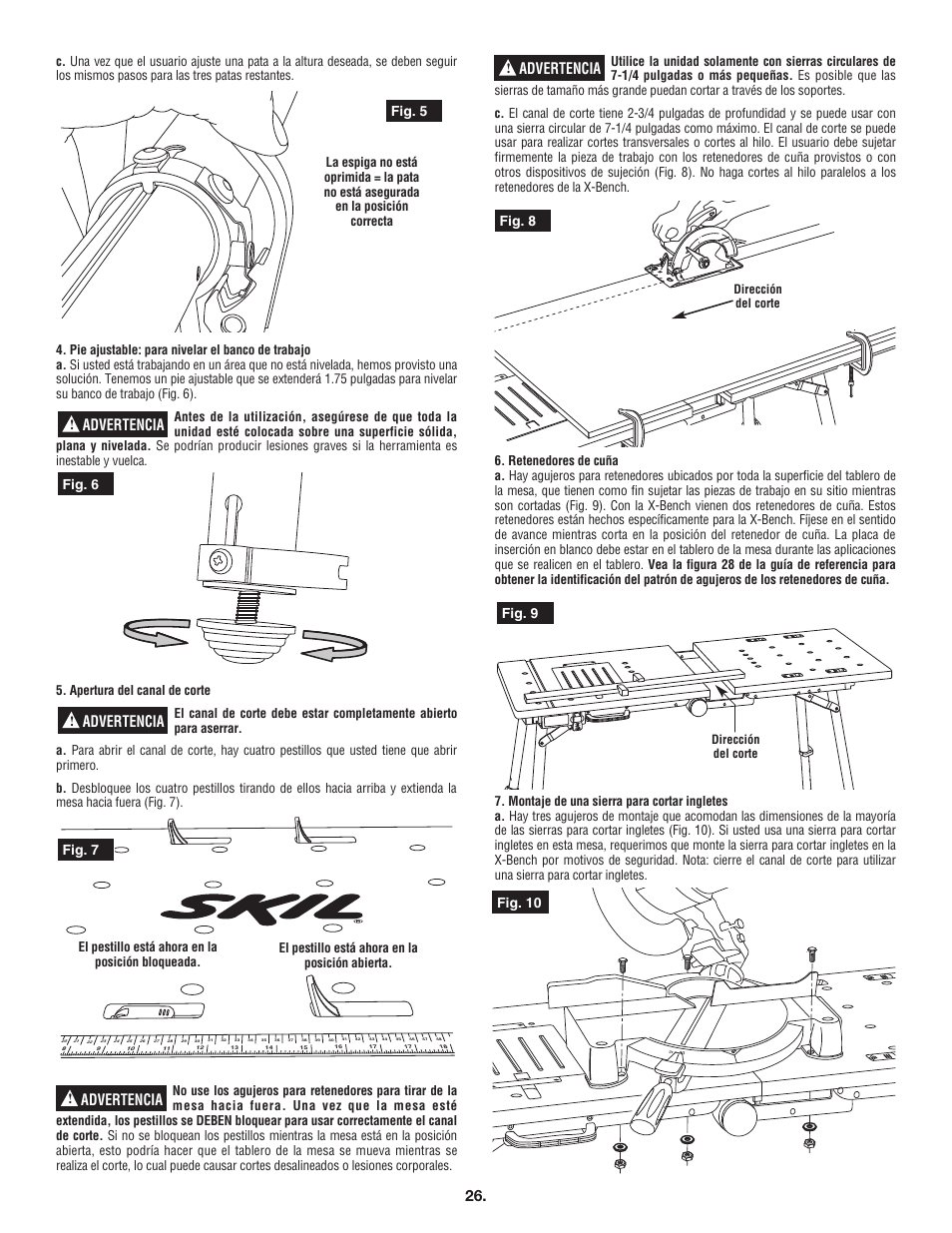 Advertencia, Fig. 5, Fig. 7 | Fig. 6, Fig. 8 fig. 9 fig. 10 | Skil 3100 User Manual | Page 26 / 32