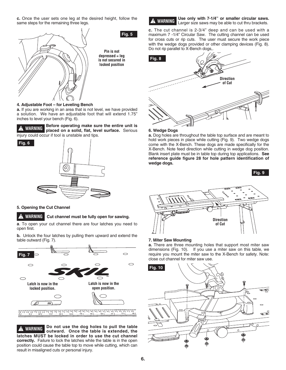 Warning, Fig. 6 fig. 5, Fig. 7 | Fig. 8 fig. 9 fig. 10, Direction of cut direction of cut | Skil 3100 User Manual | Page 6 / 32
