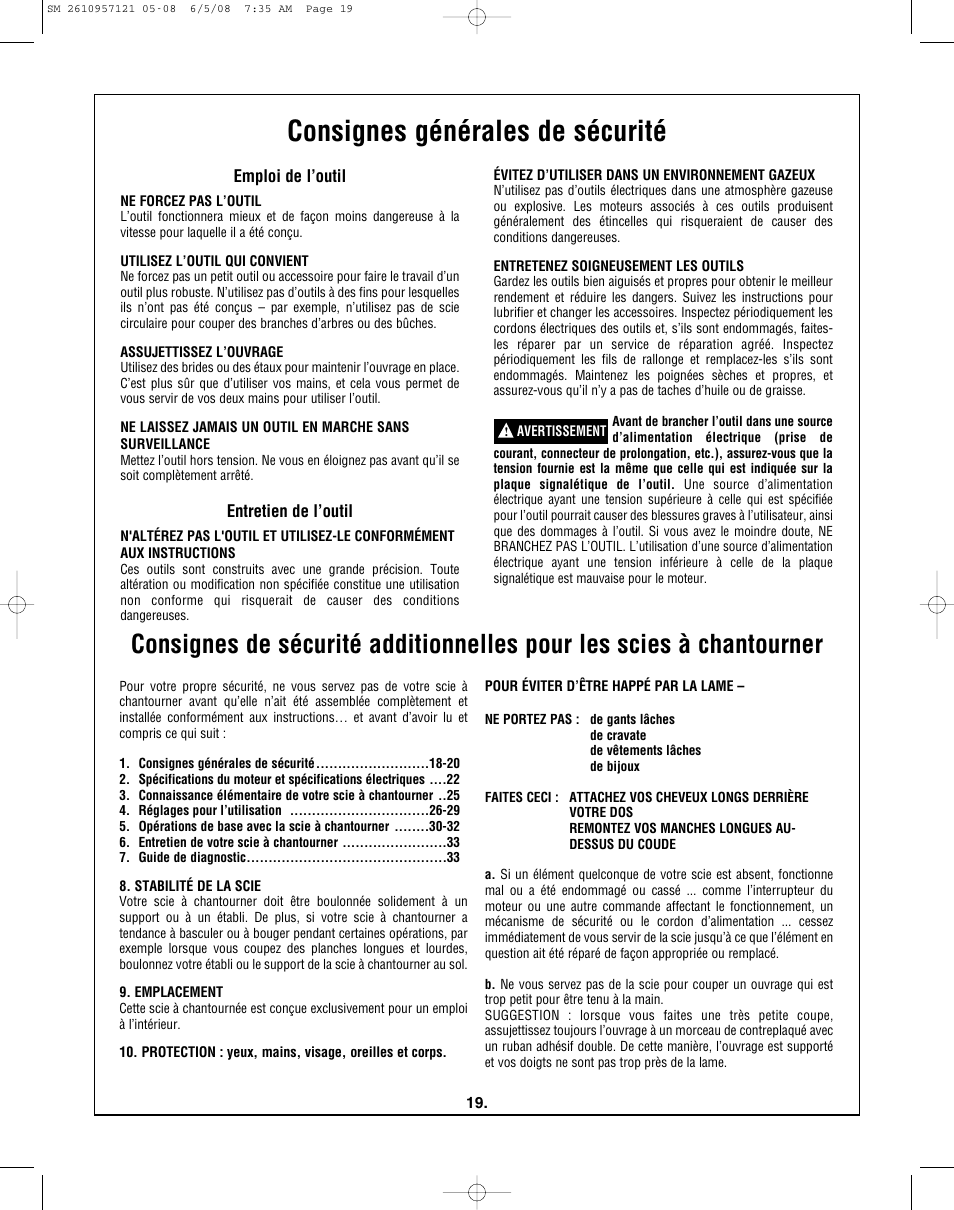 Consignes générales de sécurité, Emploi de l’outil, Entretien de l’outil | Skil 3335-01 User Manual | Page 19 / 52