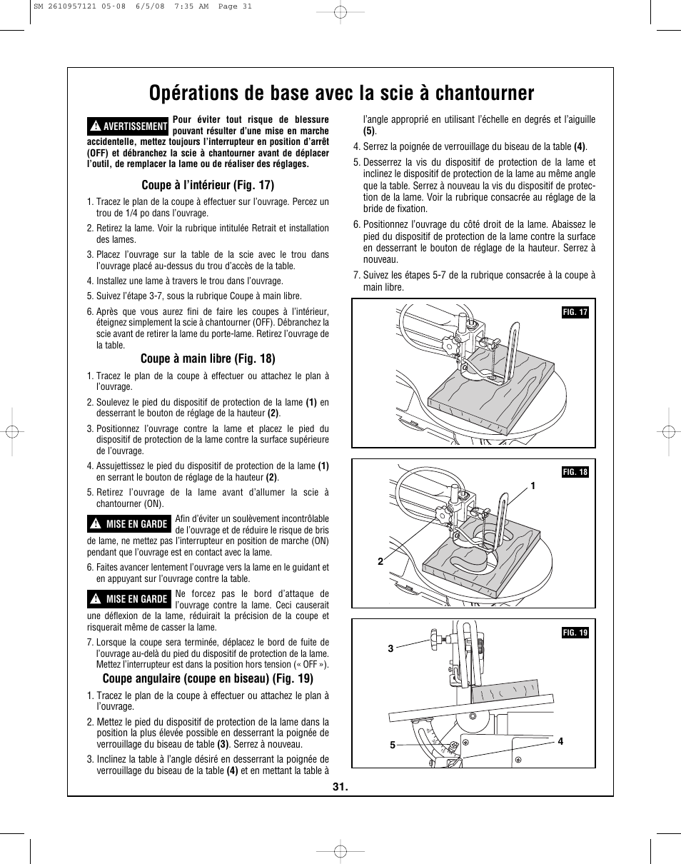 Opérations de base avec la scie à chantourner, Coupe à l’intérieur (fig. 17), Coupe à main libre (fig. 18) | Coupe angulaire (coupe en biseau) (fig. 19) | Skil 3335-01 User Manual | Page 31 / 52