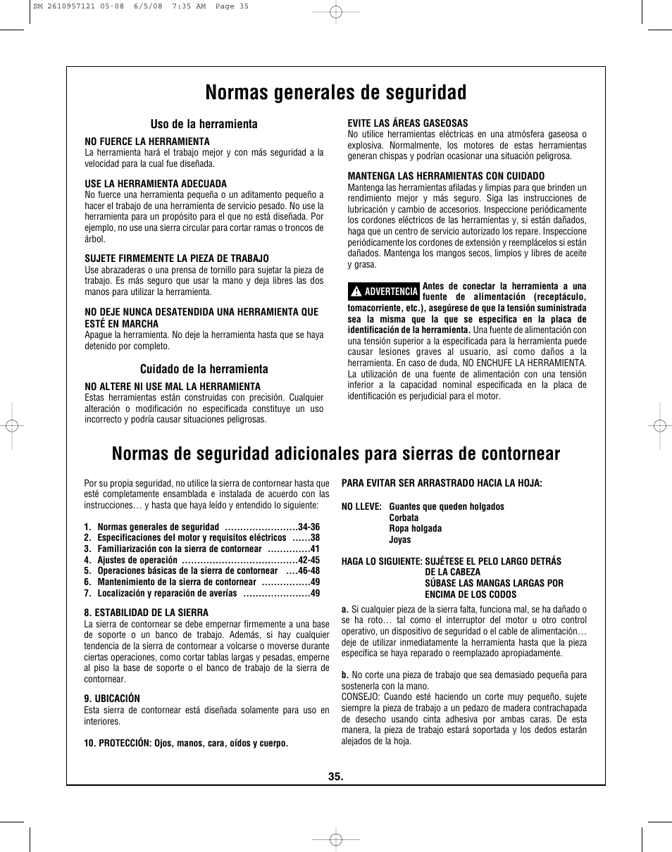 Normas generales de seguridad, Uso de la herramienta, Cuidado de la herramienta | Skil 3335-01 User Manual | Page 35 / 52