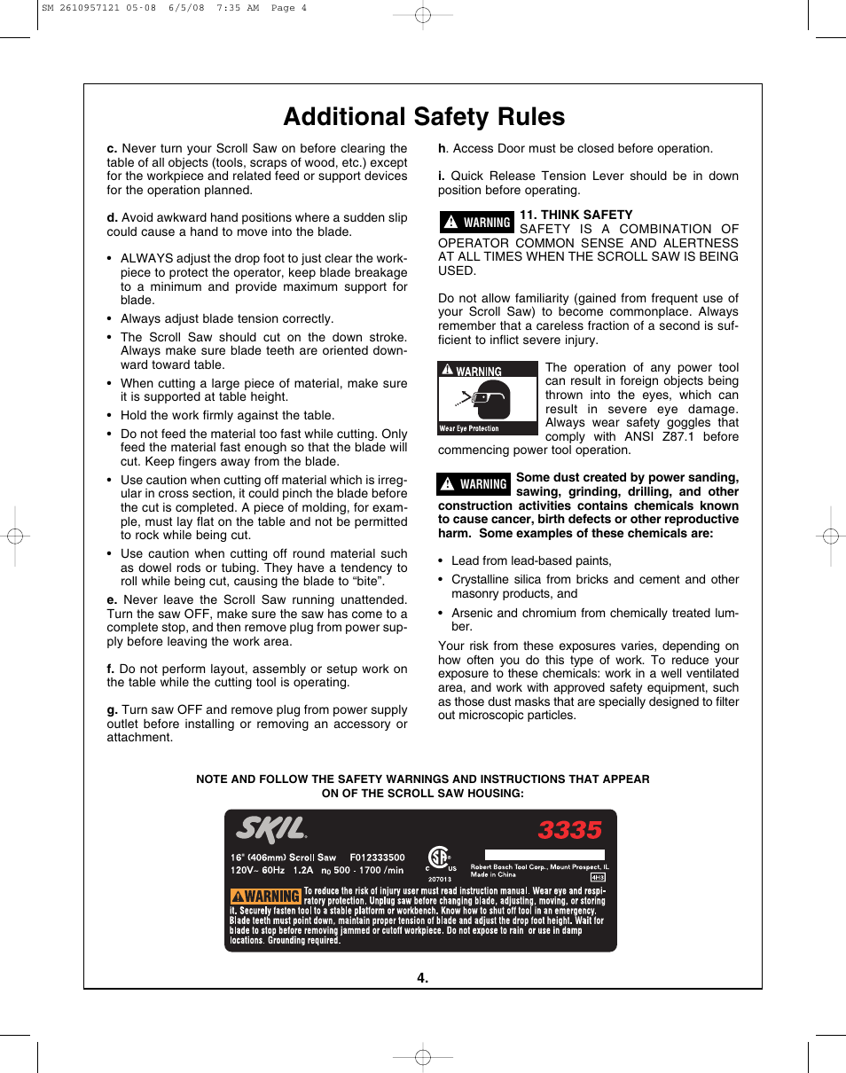 Additional safety rules | Skil 3335-01 User Manual | Page 4 / 52