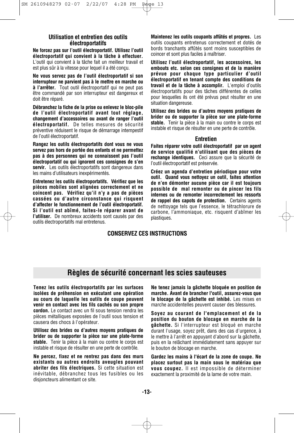 Règles de sécurité concernant les scies sauteuses | Skil 4290 User Manual | Page 13 / 32