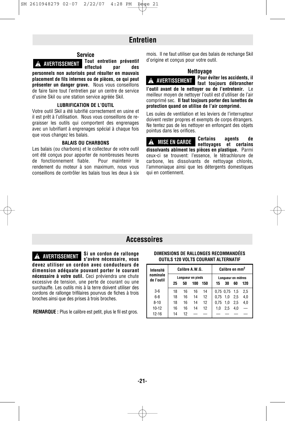 Entretien, Accessoires, Service | Nettoyage | Skil 4290 User Manual | Page 21 / 32