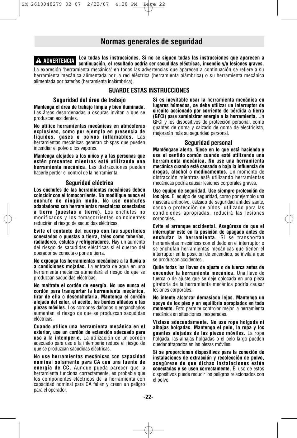 Normas generales de seguridad | Skil 4290 User Manual | Page 22 / 32