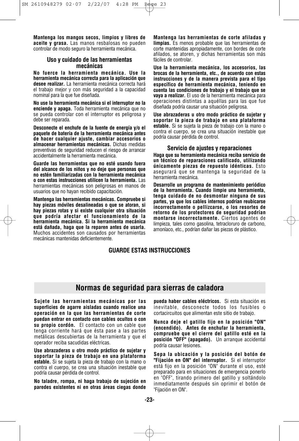 Normas de seguridad para sierras de caladora | Skil 4290 User Manual | Page 23 / 32