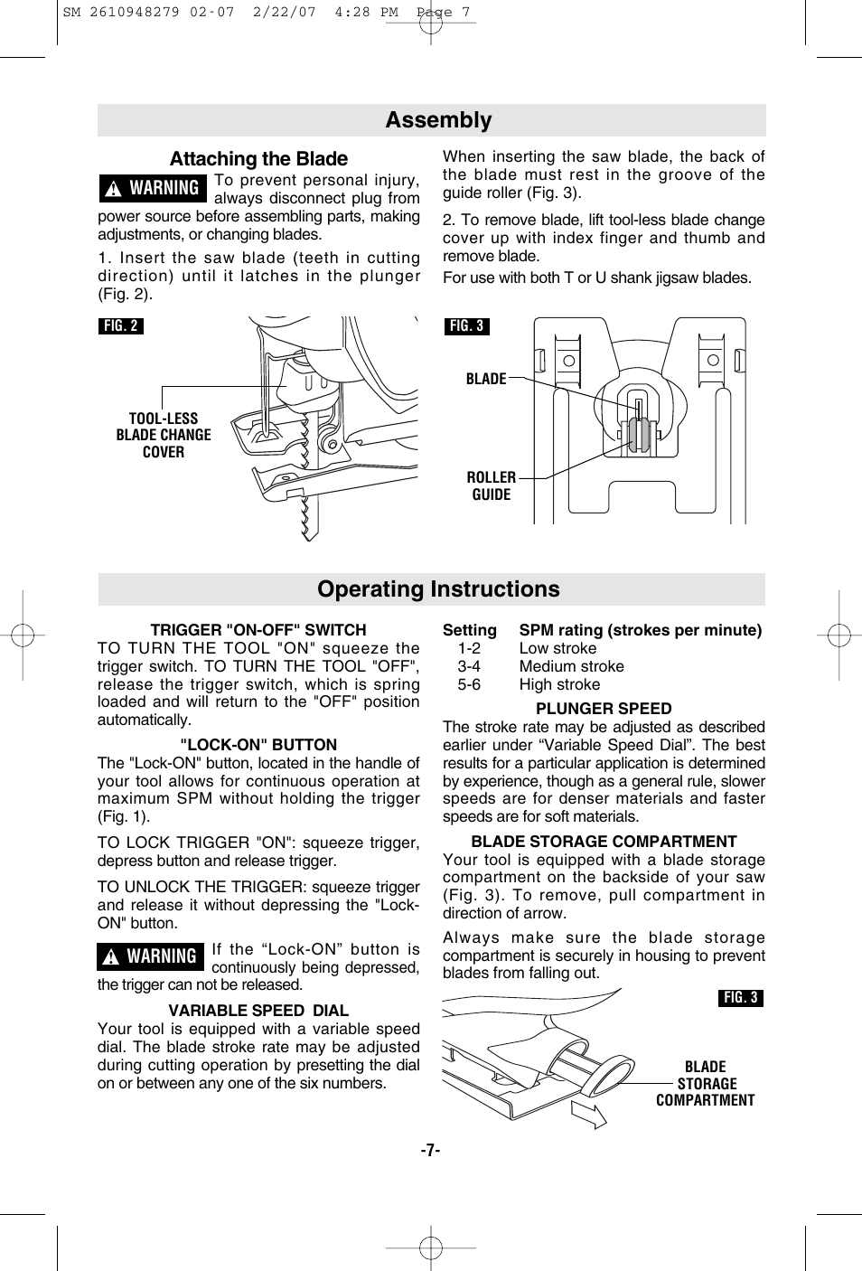 Assembly, Operating instructions, Attaching the blad | Skil 4290 User Manual | Page 7 / 32