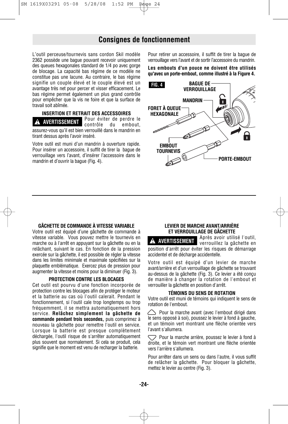 Consignes de fonctionnement | Skil 2372 User Manual | Page 24 / 44