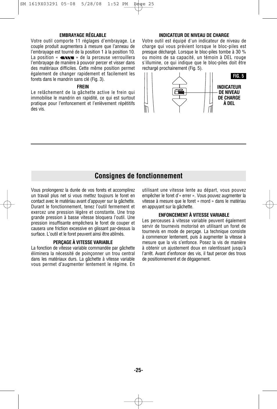 Consignes de fonctionnement | Skil 2372 User Manual | Page 25 / 44