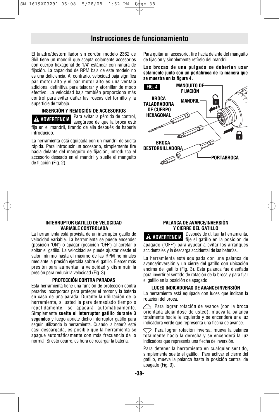 Instrucciones de funcionamiento | Skil 2372 User Manual | Page 38 / 44